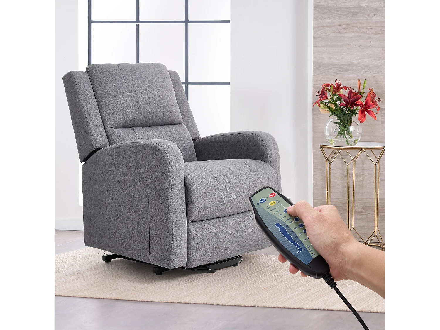 Grey Linen 8 Point Massage Recliner Armchair with Heat
