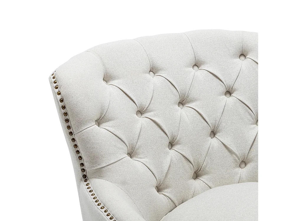 Beige Linen Button Back Armchair with Studded Trim & Cushion