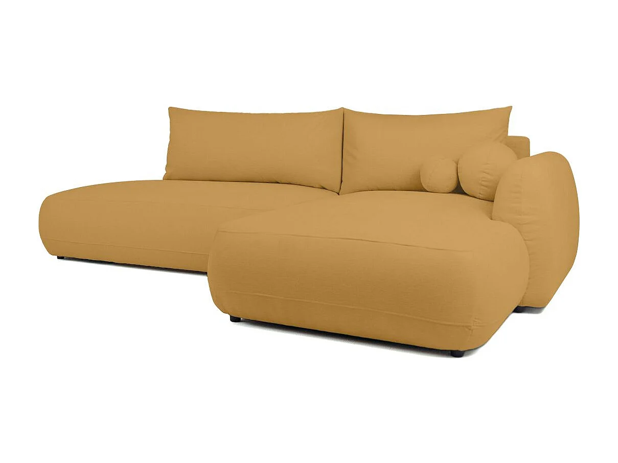 Canapé d'angle droit convertible 5 places en tissu texturé jaune FABIO