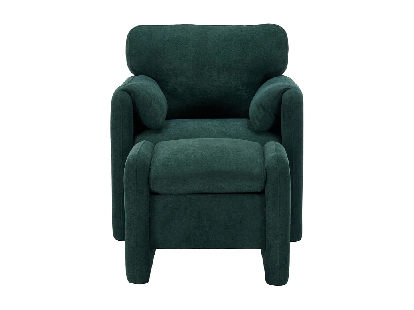 Modern Chenille Upholstered Sofa Chair with Footstool - Green