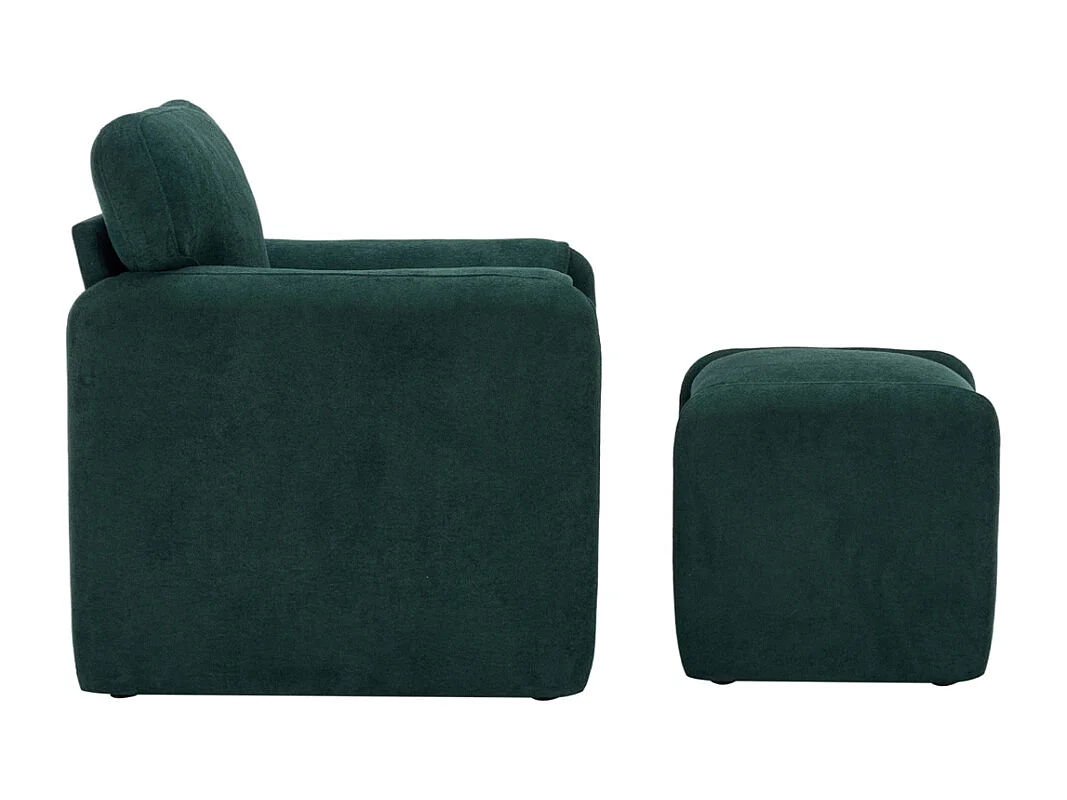 Modern Chenille Upholstered Sofa Chair with Footstool - Green