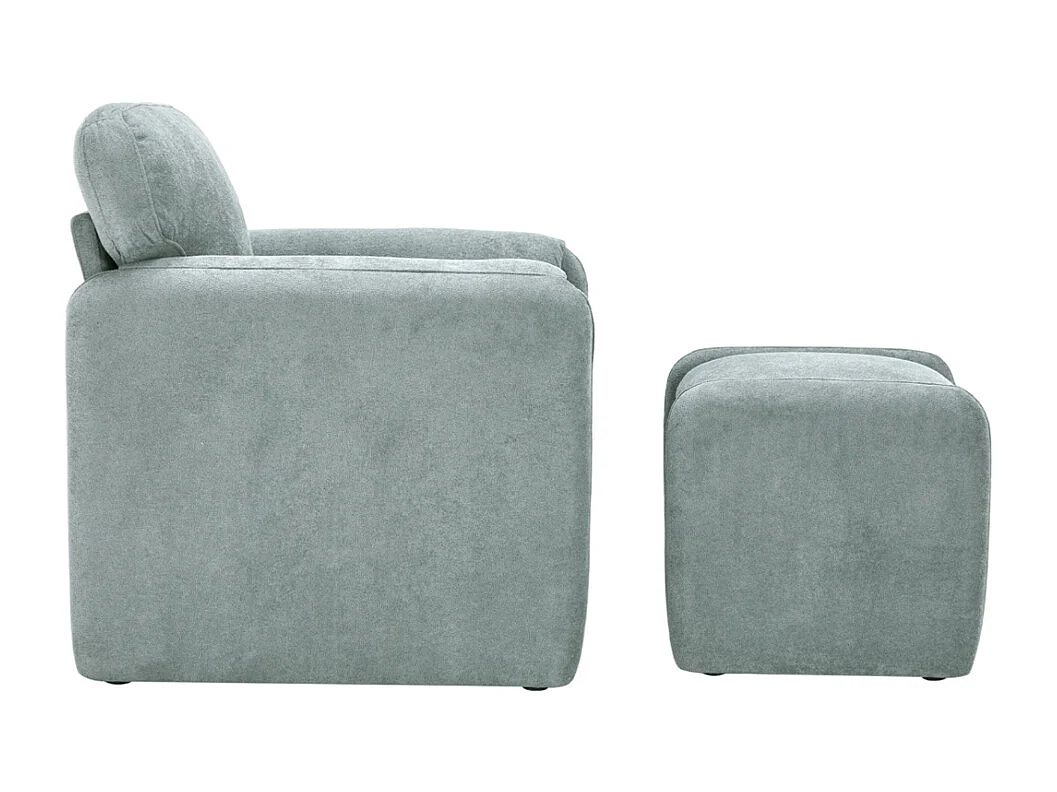 Modern Chenille Upholstered Sofa Chair with Footstool - Grey