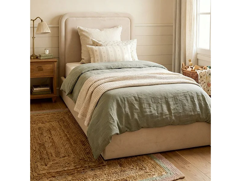 Lit rembourré avec rangement aggloméré beige 100x97x205cm