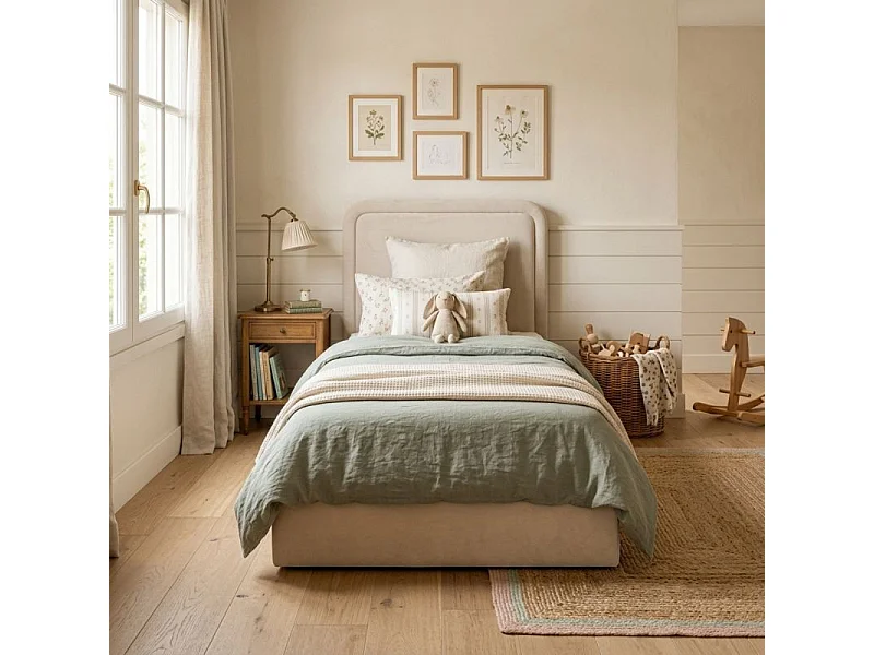 Lit rembourré avec rangement aggloméré beige 100x97x205cm