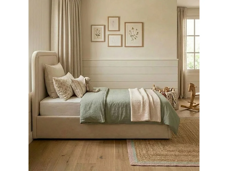 Lit rembourré avec rangement aggloméré beige 100x97x205cm