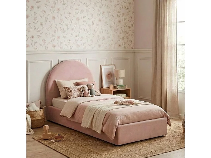 Lit tapissé avec rangement rose 90x190cm