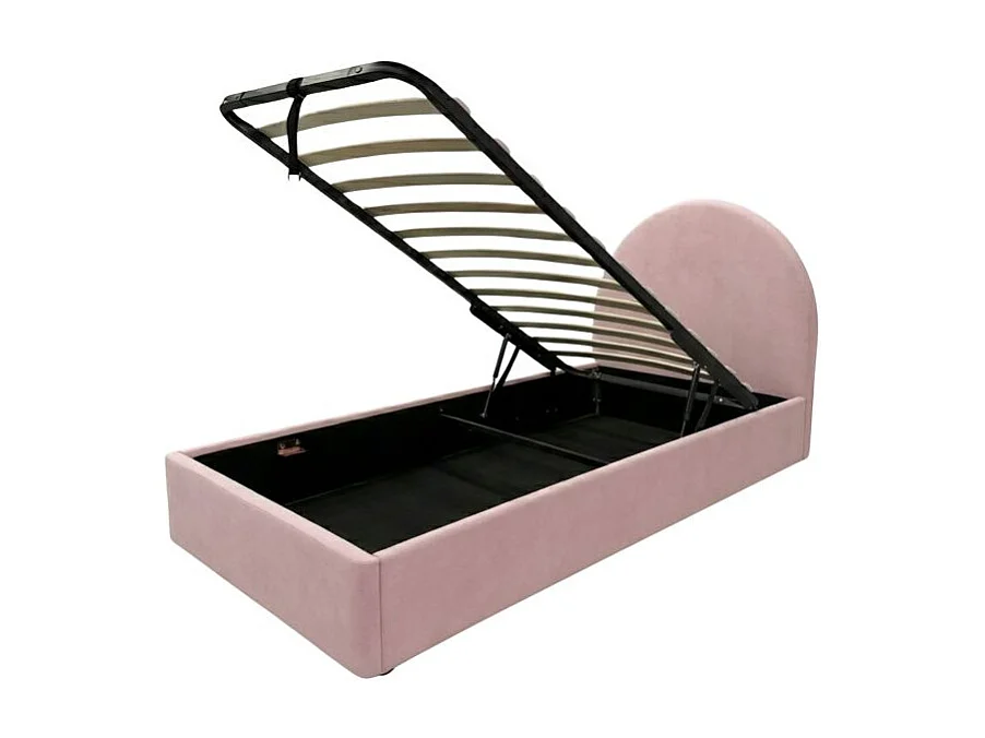 Lit tapissé avec rangement rose 90x190cm