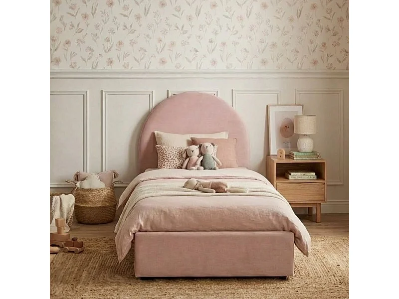 Lit tapissé avec rangement rose 90x190cm