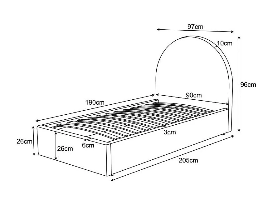 Lit tapissé avec rangement rose 90x190cm