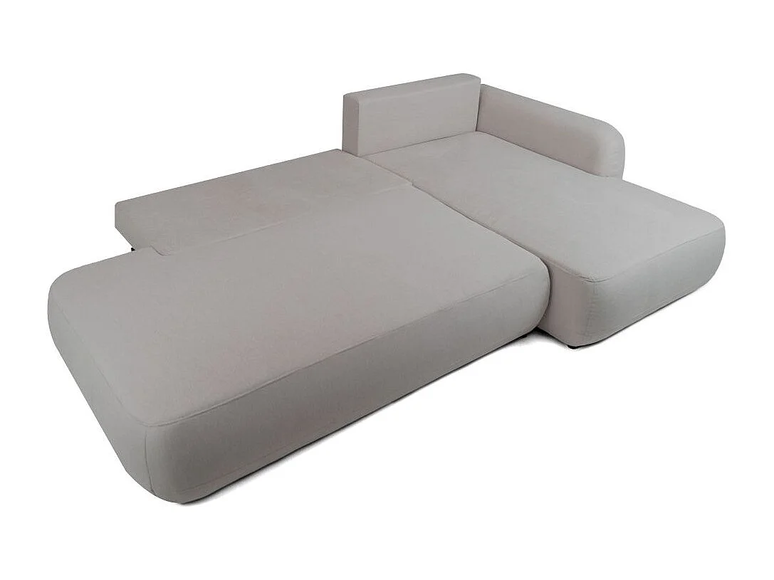 Canapé d'angle droit convertible 5 places en tissu texturé gris clair FABIO