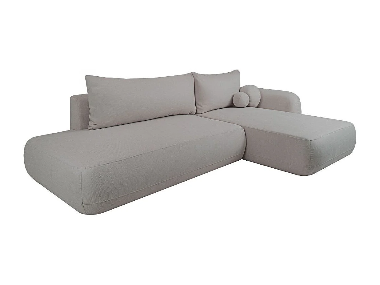 Canapé d'angle droit convertible 5 places en tissu texturé gris clair FABIO