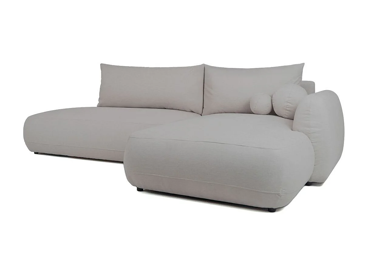 Canapé d'angle droit convertible 5 places en tissu texturé gris clair FABIO
