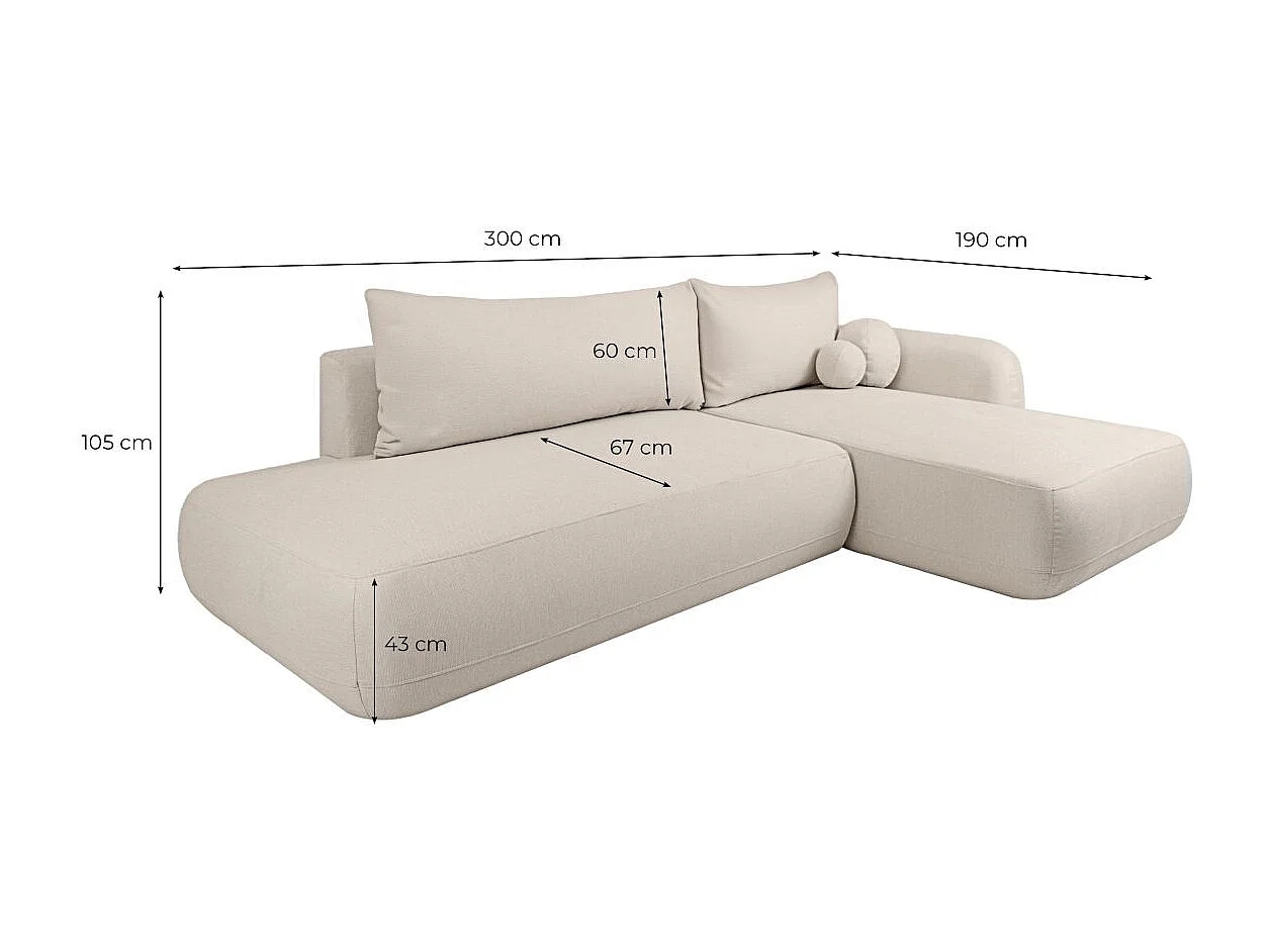 Canapé d'angle droit convertible 5 places en tissu texturé gris clair FABIO