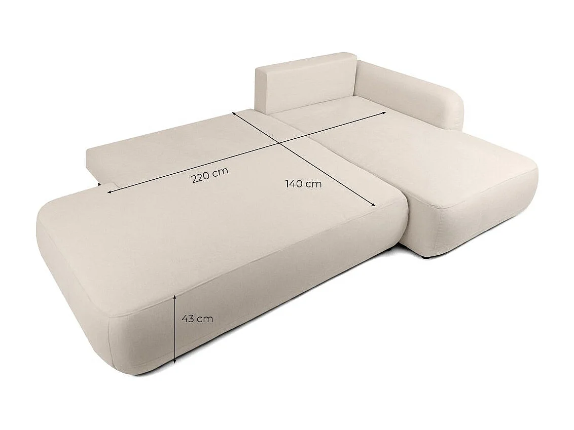 Canapé d'angle droit convertible 5 places en tissu texturé gris clair FABIO