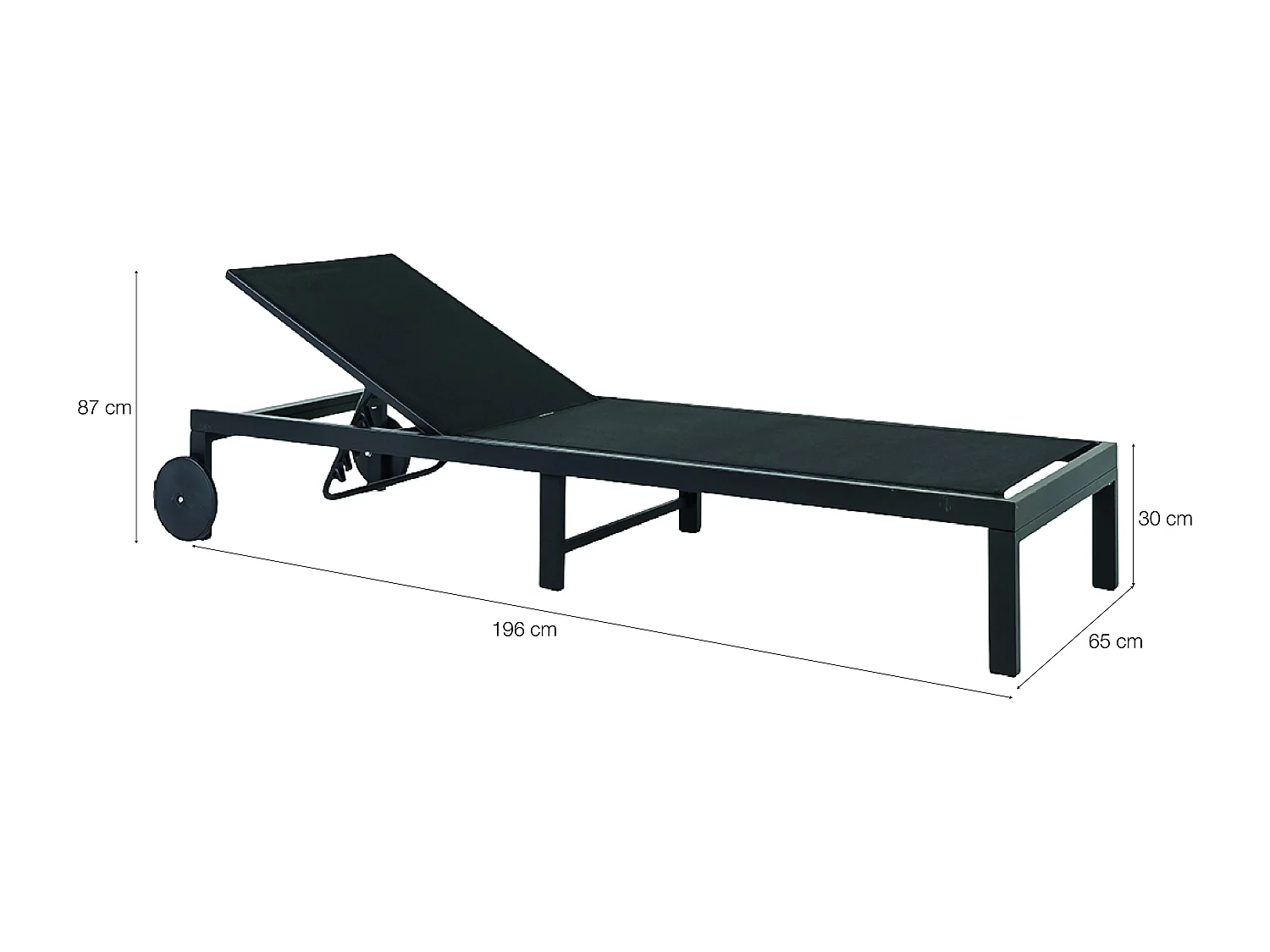 Bain de soleil de jardin et piscine Maui en aluminium et textilène anthracite, dossier inclinable multipositions