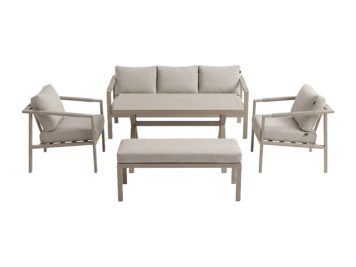 Imola 7-Sitzer Champagner Aluminium Gartenmöbel-Set mit Seildetails