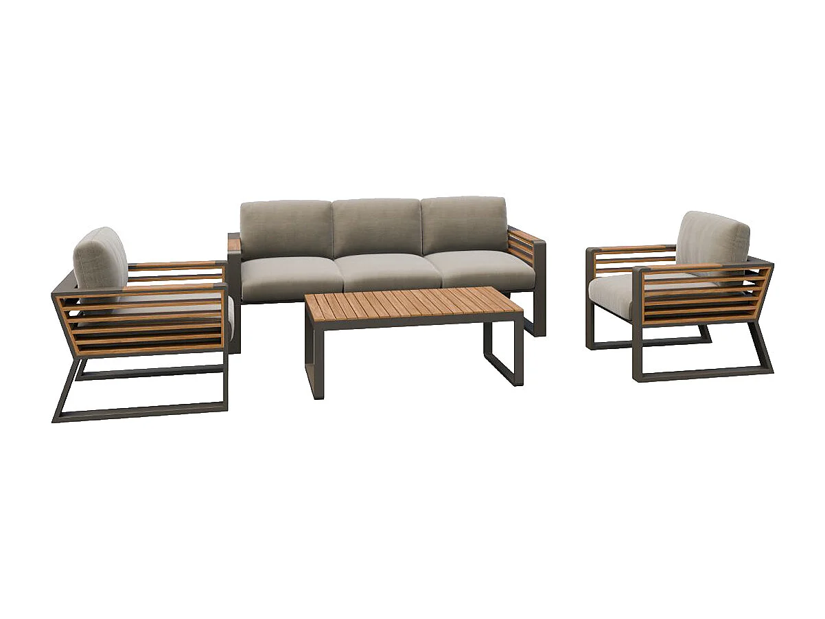 Ensemble de jardin Kenya 5 places en aluminium anthracite et polywood, avec canapé, 2 fauteuils et table basse