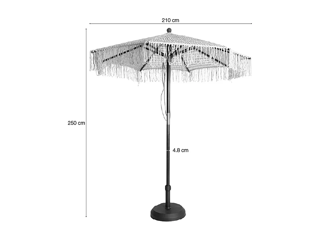 Parasol macramé Ø270 cm en coton beige avec structure en bois de teck