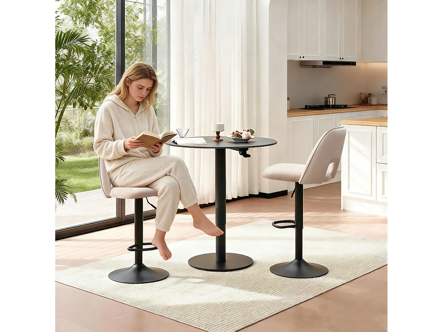 SONARA Set of 1 Adjustable Velvet Upholstered Breakfast Bar Stools