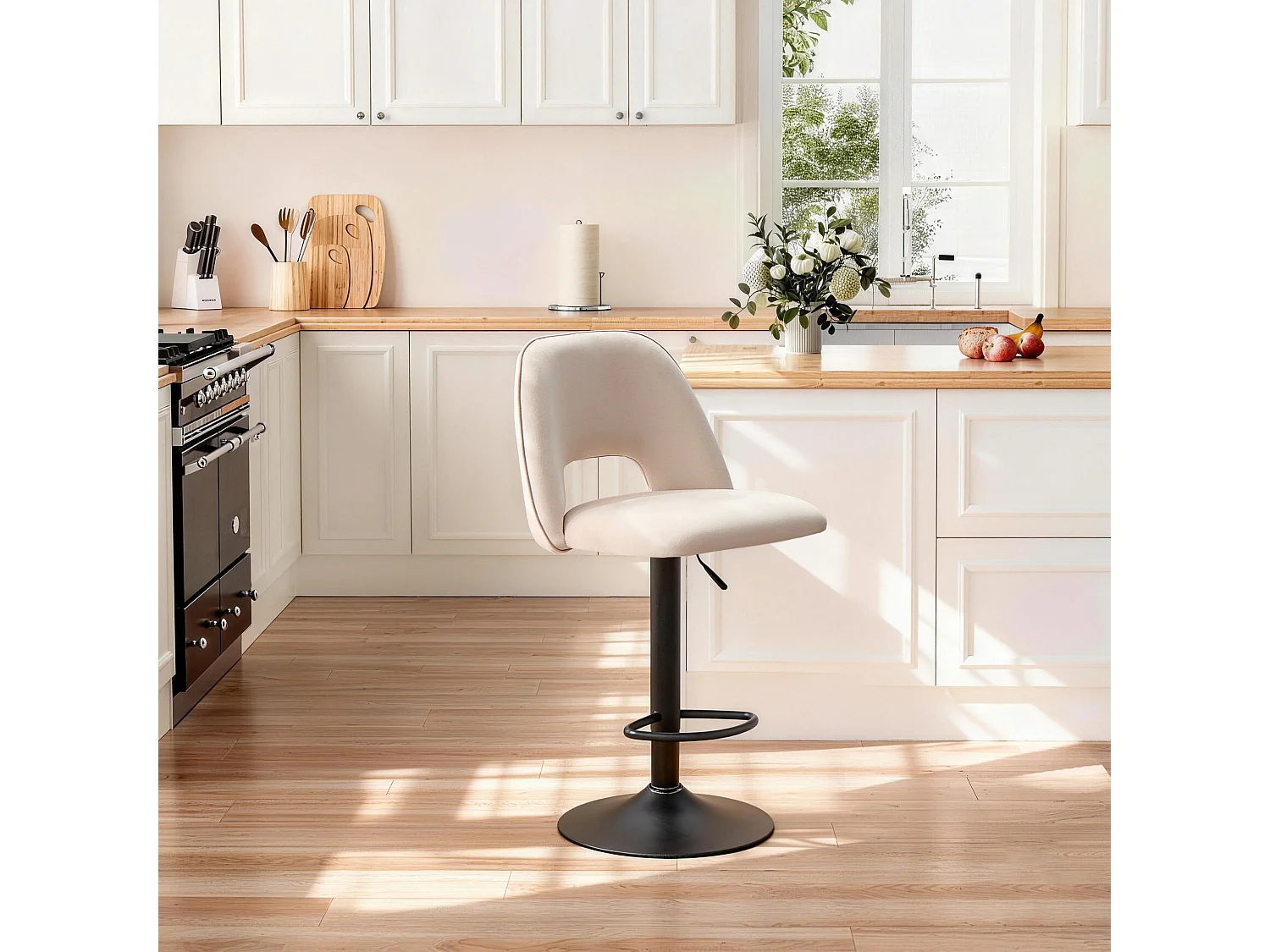 SONARA Set of 1 Adjustable Velvet Upholstered Breakfast Bar Stools