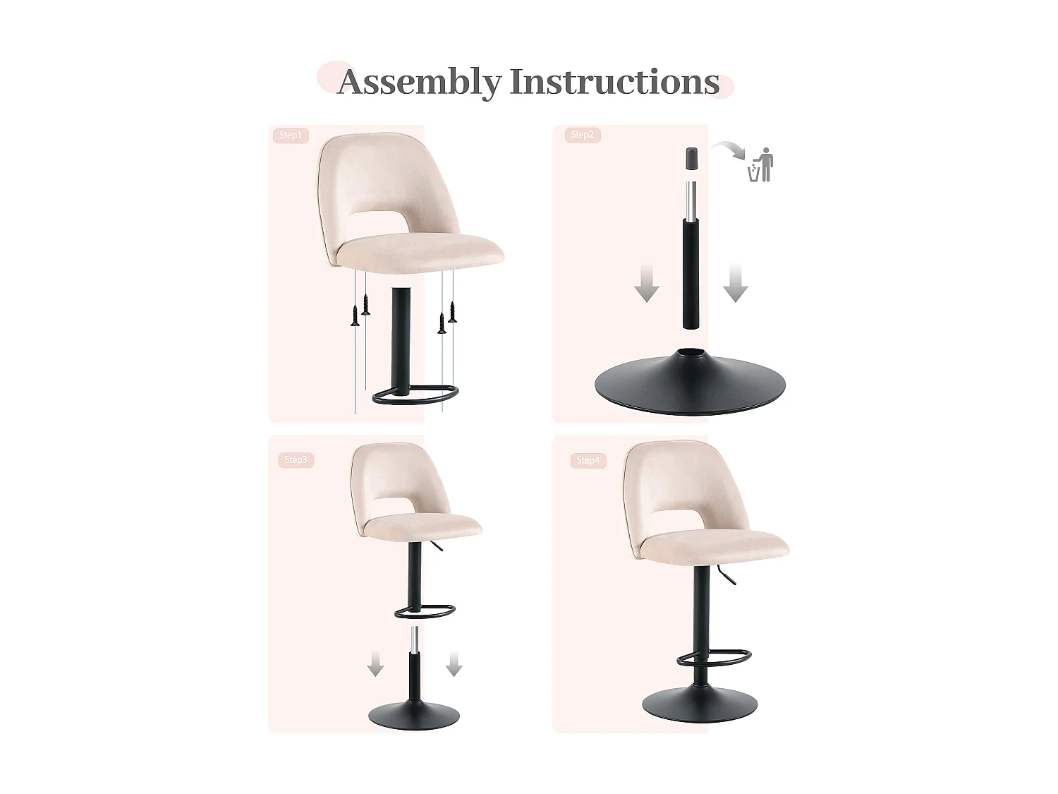 SONARA Set of 1 Adjustable Velvet Upholstered Breakfast Bar Stools