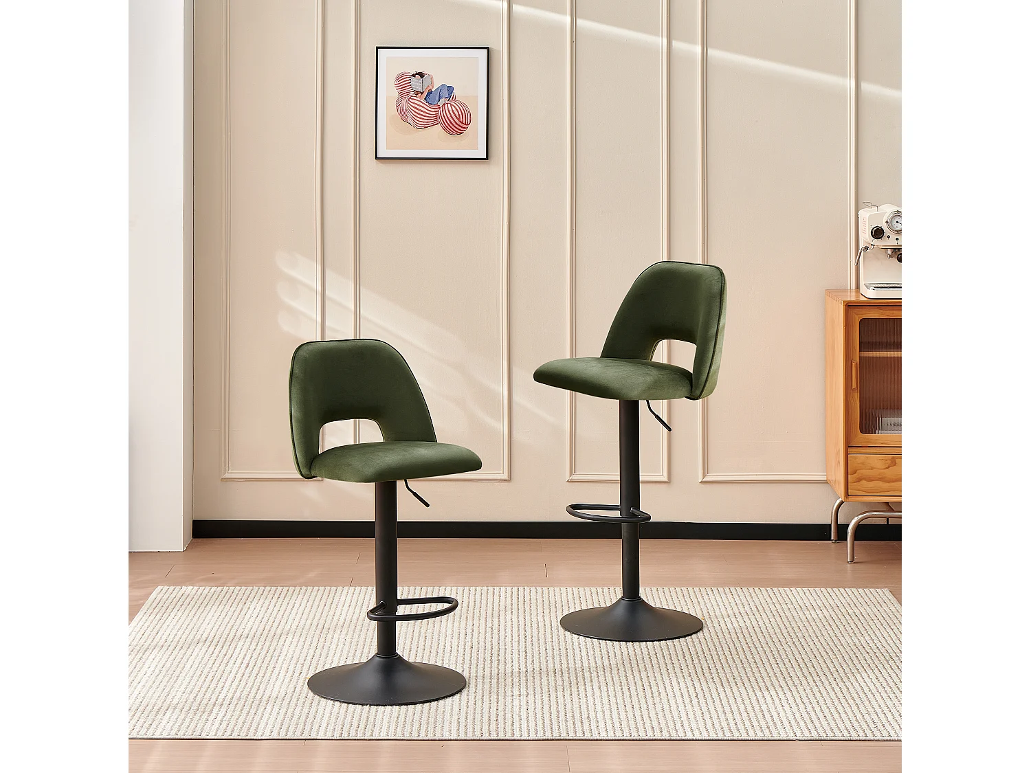 SONARA Set of 2 Adjustable Velvet Upholstered Breakfast Bar Stools