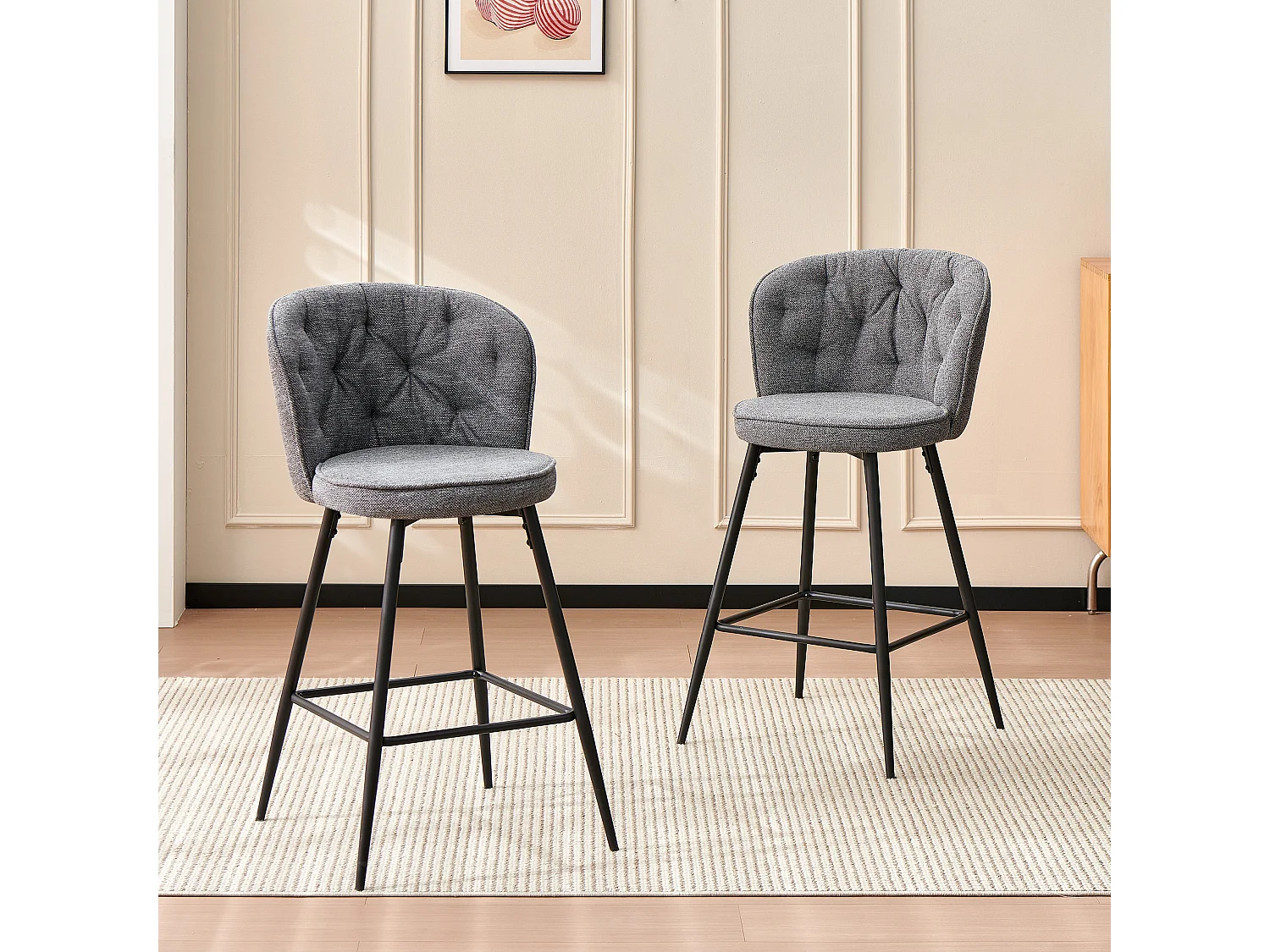 SONARA Set of 2 Blended Woven Fabric Counter Height Bar Stools with Backrest