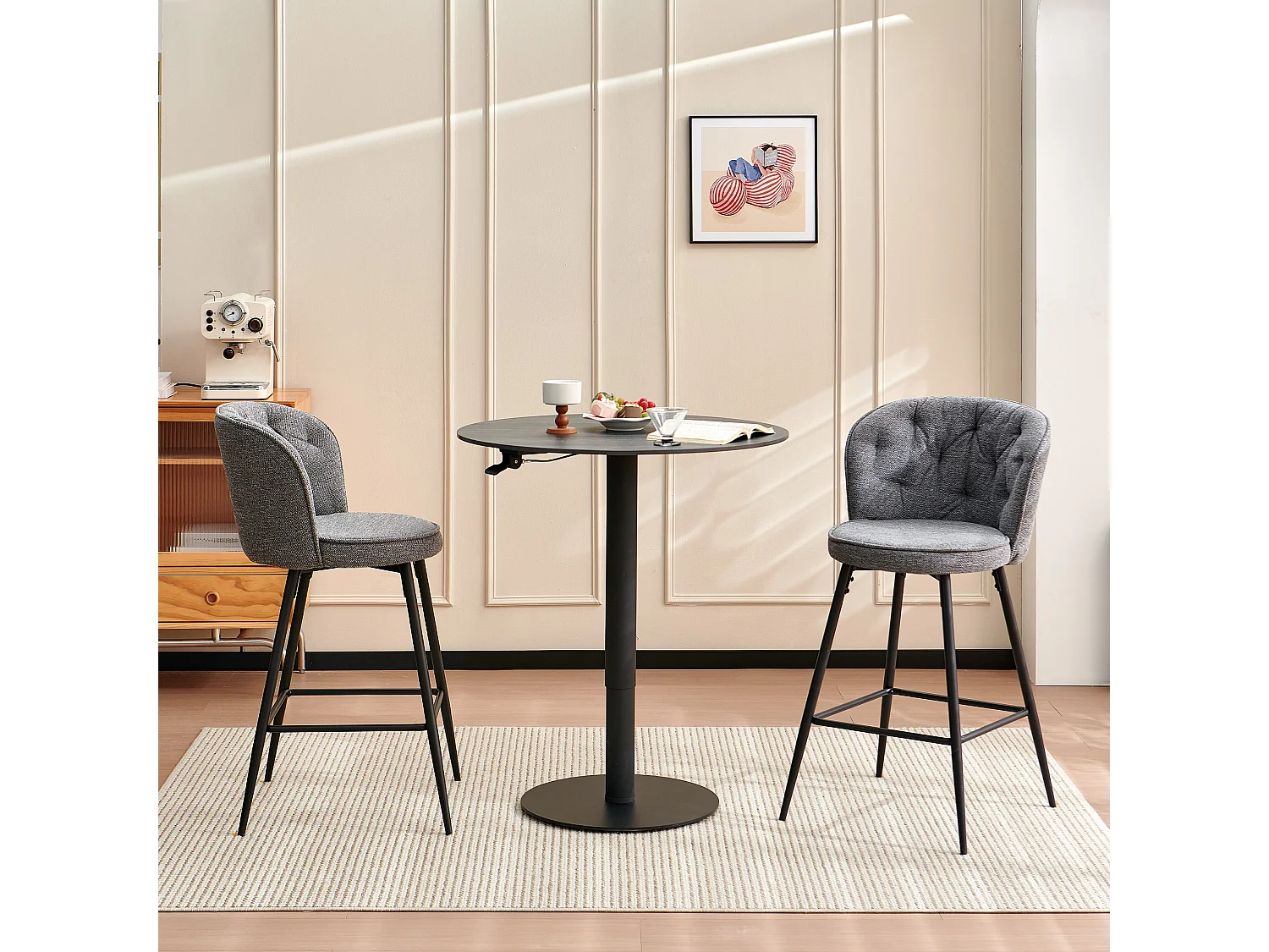 SONARA Set of 2 Blended Woven Fabric Counter Height Bar Stools with Backrest
