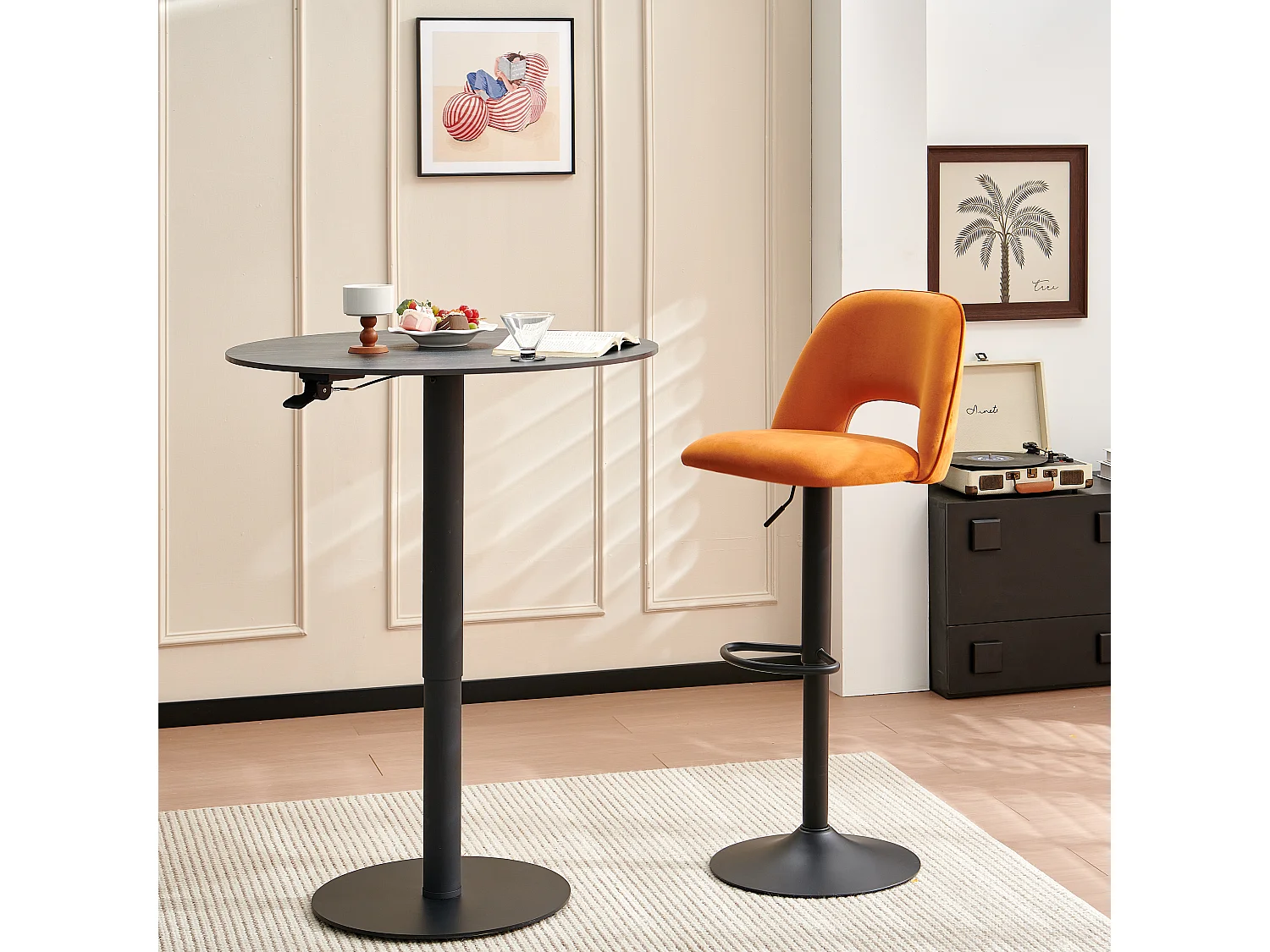 SONARA Set of 1 Adjustable Velvet Upholstered Breakfast Bar Stools