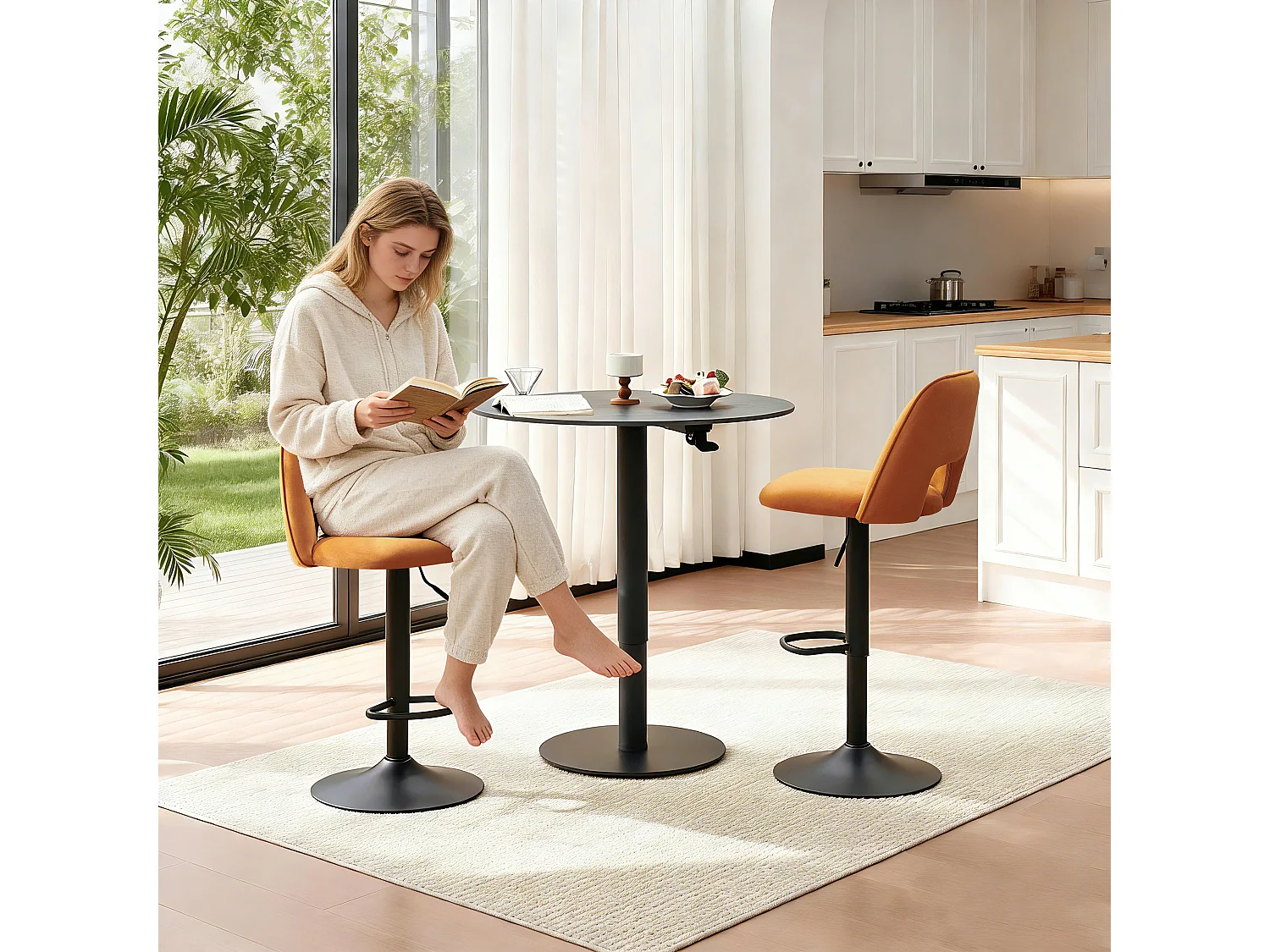 SONARA Set of 1 Adjustable Velvet Upholstered Breakfast Bar Stools