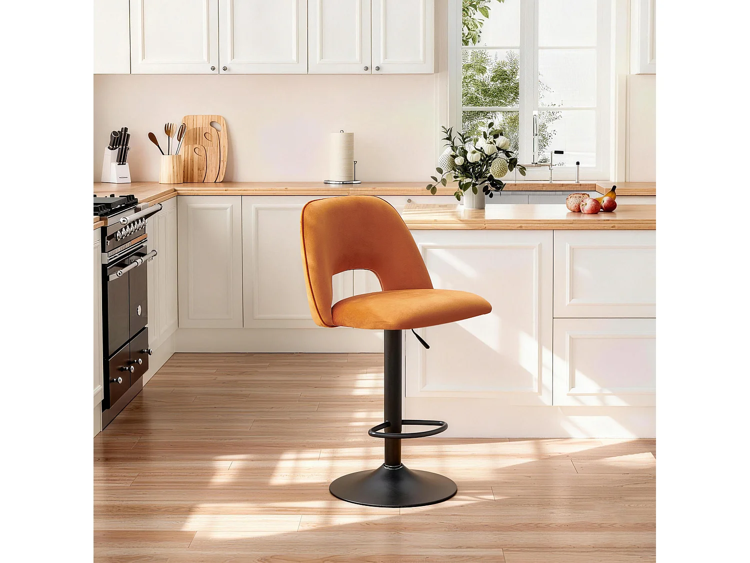 SONARA Set of 1 Adjustable Velvet Upholstered Breakfast Bar Stools