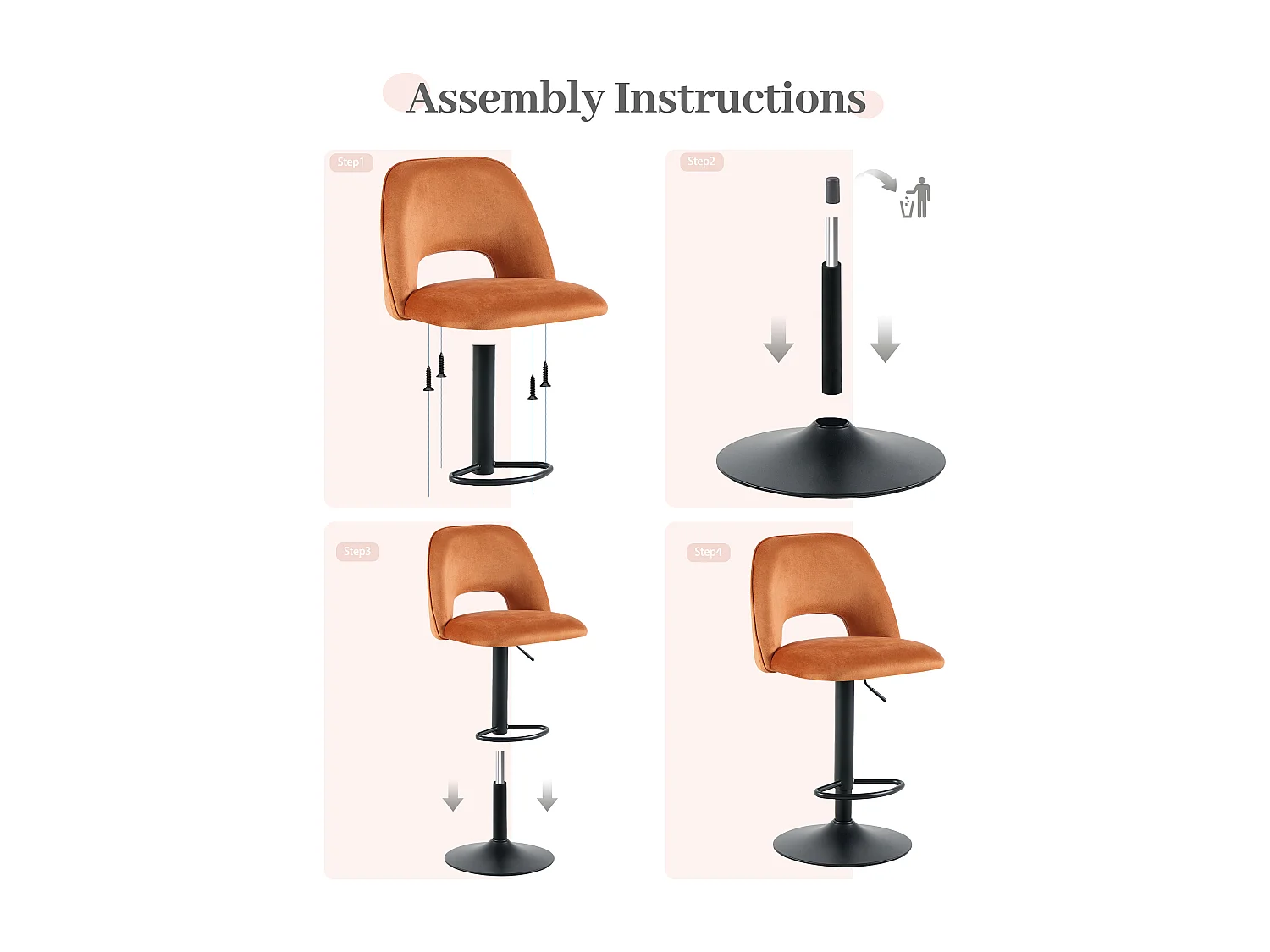SONARA Set of 1 Adjustable Velvet Upholstered Breakfast Bar Stools