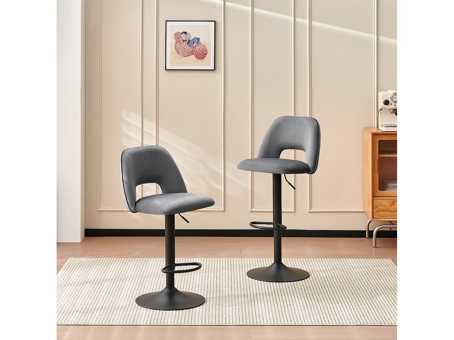 SONARA Set of 2 Adjustable Velvet Upholstered Breakfast Bar Stools