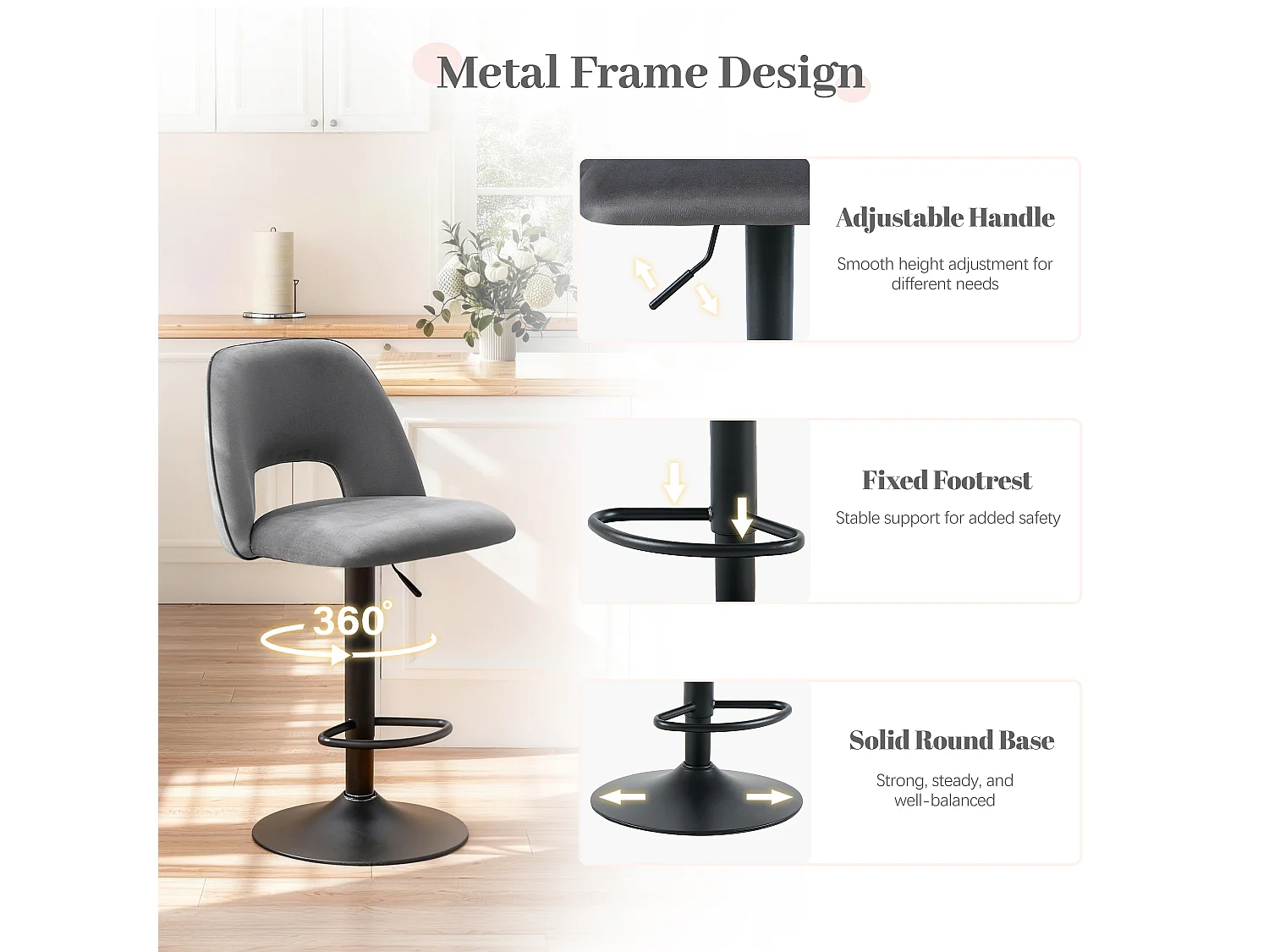 SONARA Set of 2 Adjustable Velvet Upholstered Breakfast Bar Stools