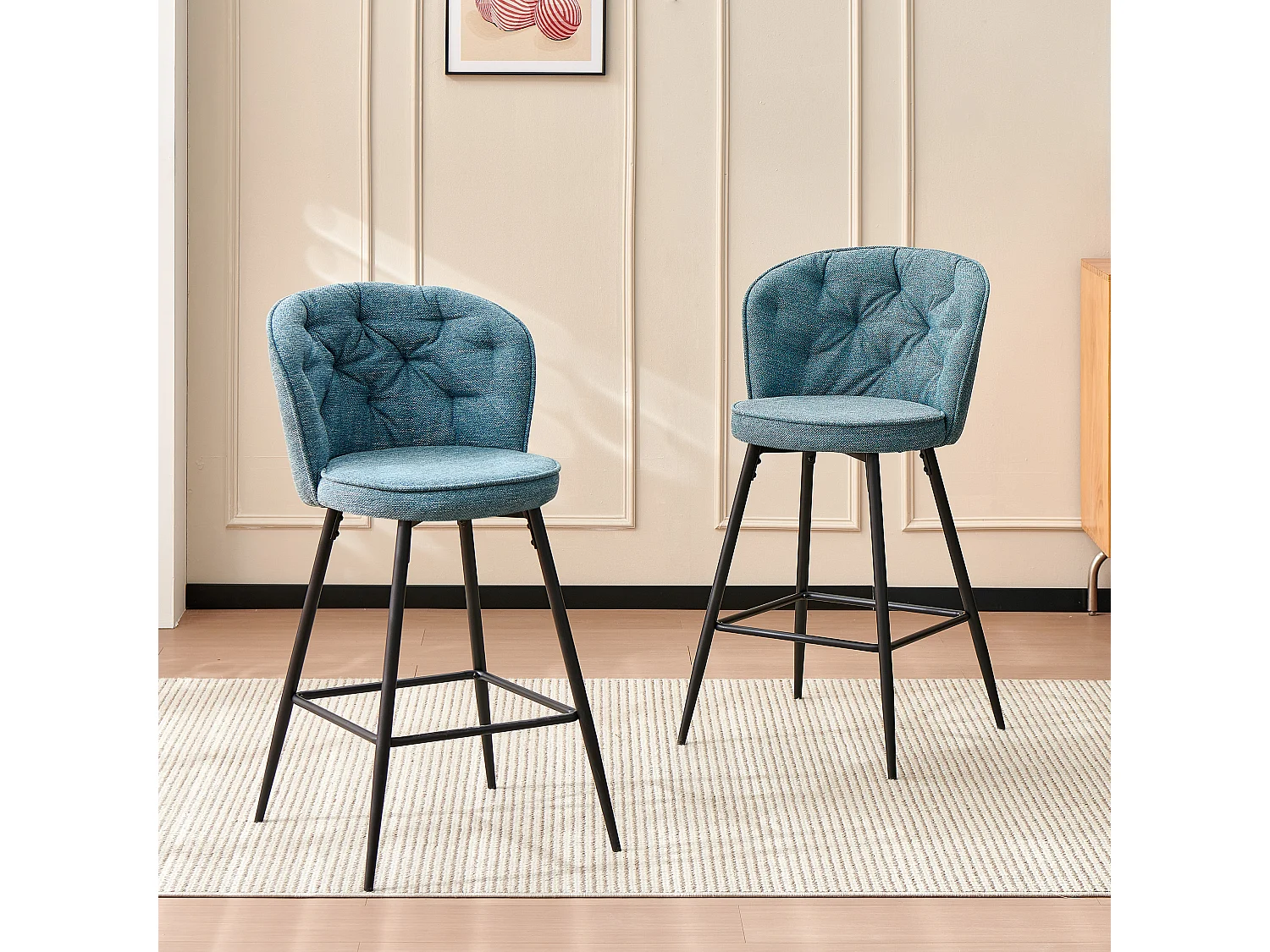 SONARA Set of 2 Blended Woven Fabric Counter Height Bar Stools with Backrest