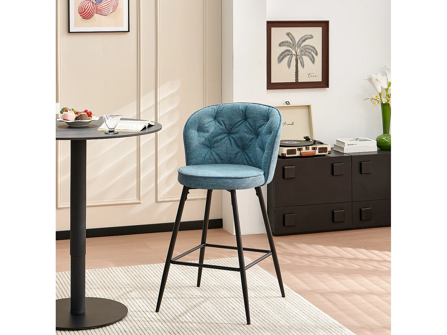 SONARA Set of 2 Blended Woven Fabric Counter Height Bar Stools with Backrest