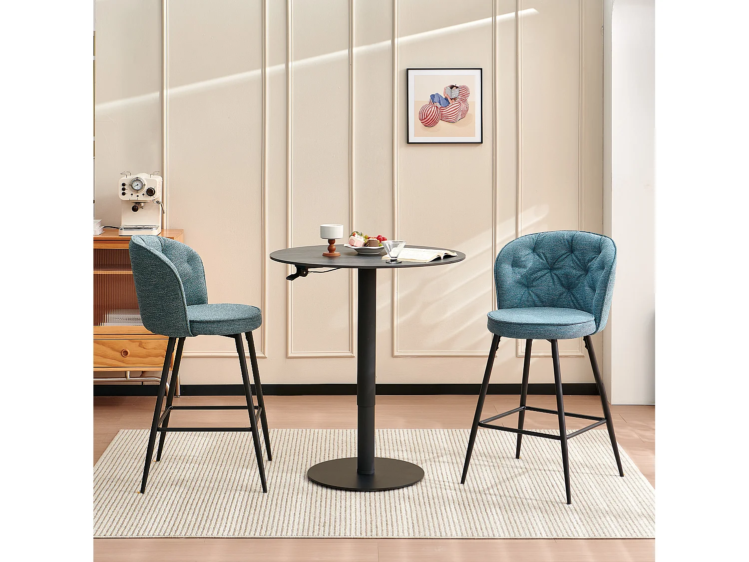 SONARA Set of 2 Blended Woven Fabric Counter Height Bar Stools with Backrest