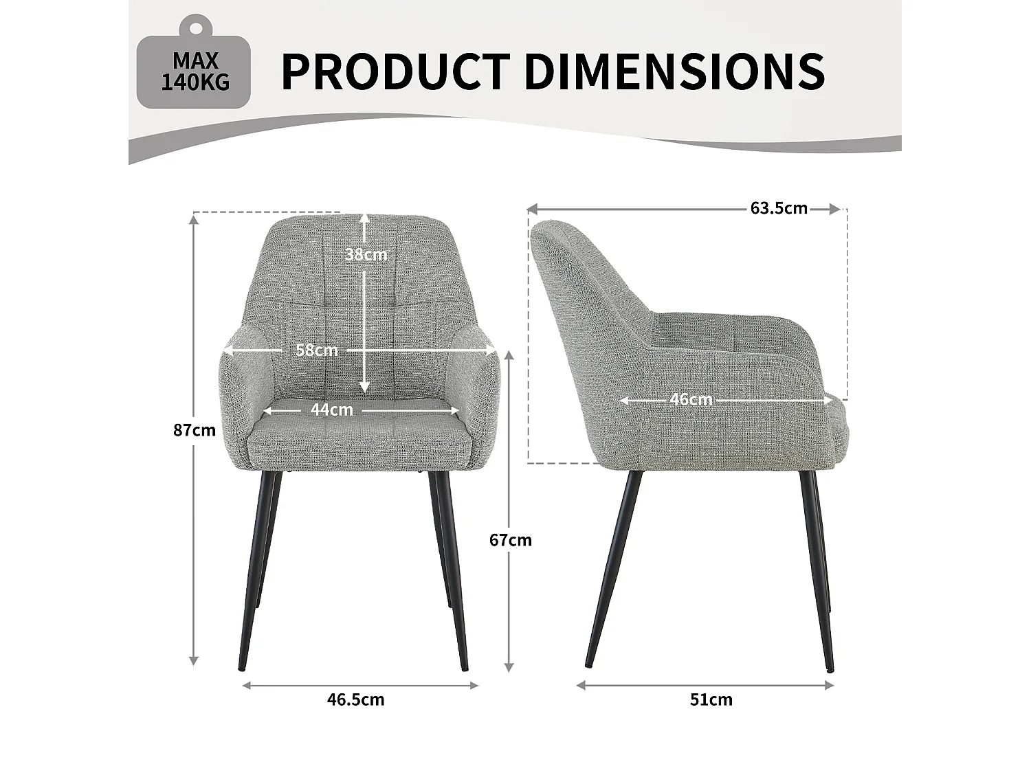 SONARA Dining Chair Set of 2, Water-Repellent  Plush Chenille Upholstered for Dining Room