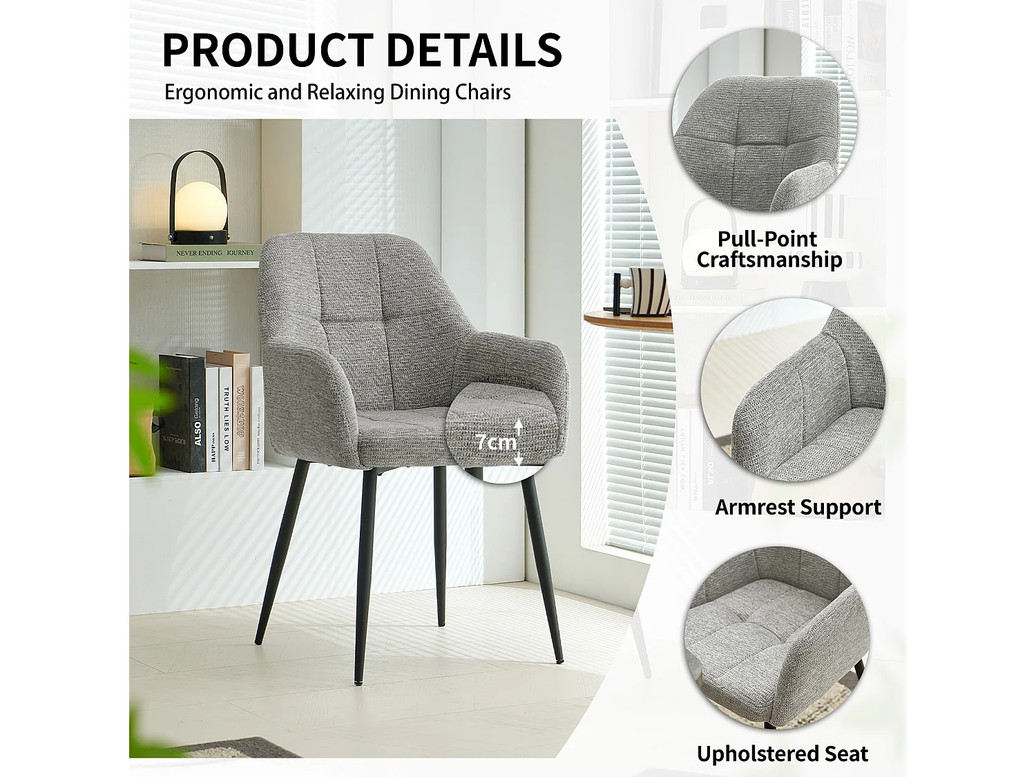 SONARA Dining Chair Set of 2, Water-Repellent  Plush Chenille Upholstered for Dining Room