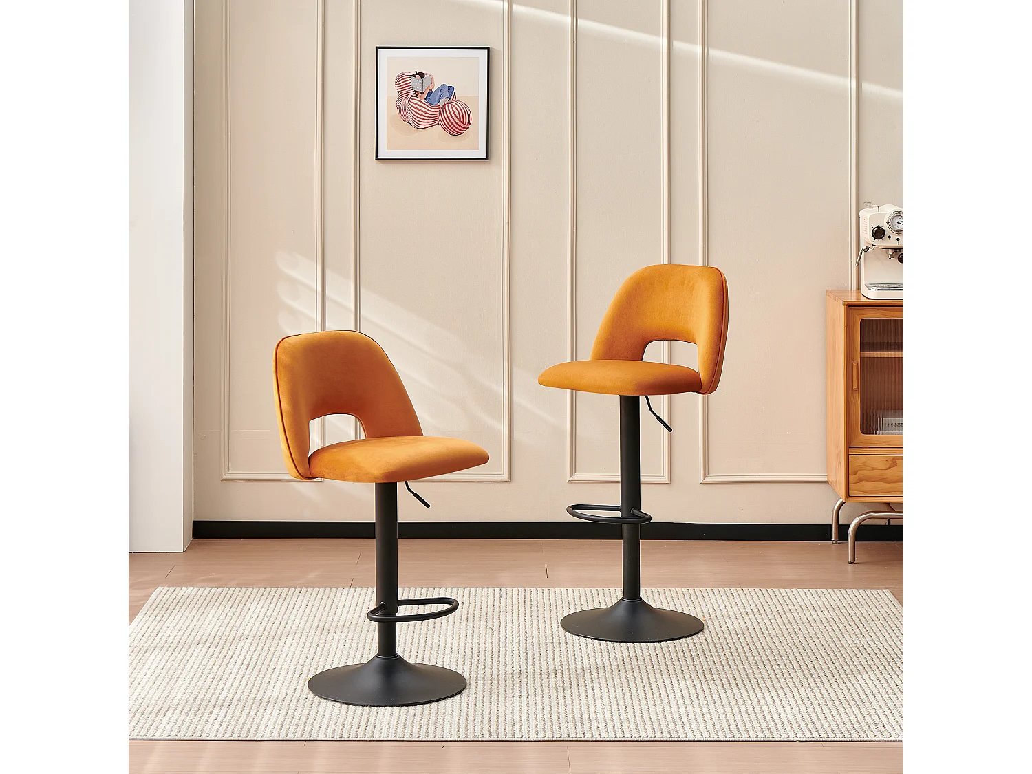 SONARA Set of 2 Adjustable Velvet Upholstered Breakfast Bar Stools
