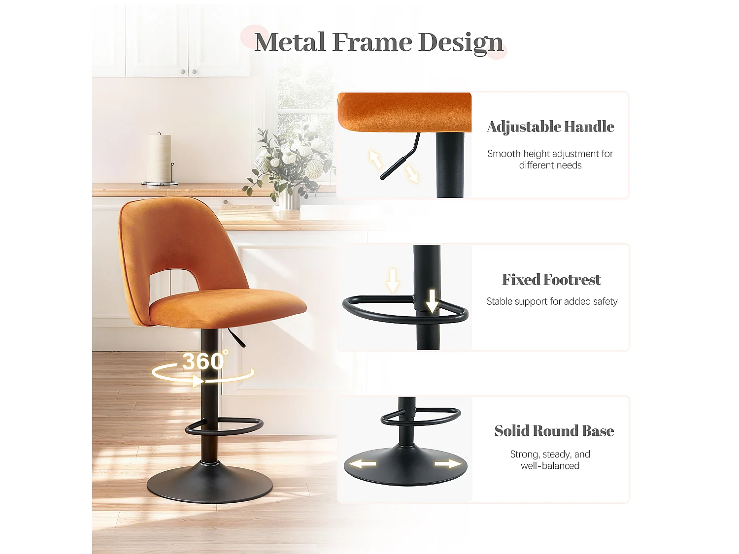 SONARA Set of 2 Adjustable Velvet Upholstered Breakfast Bar Stools