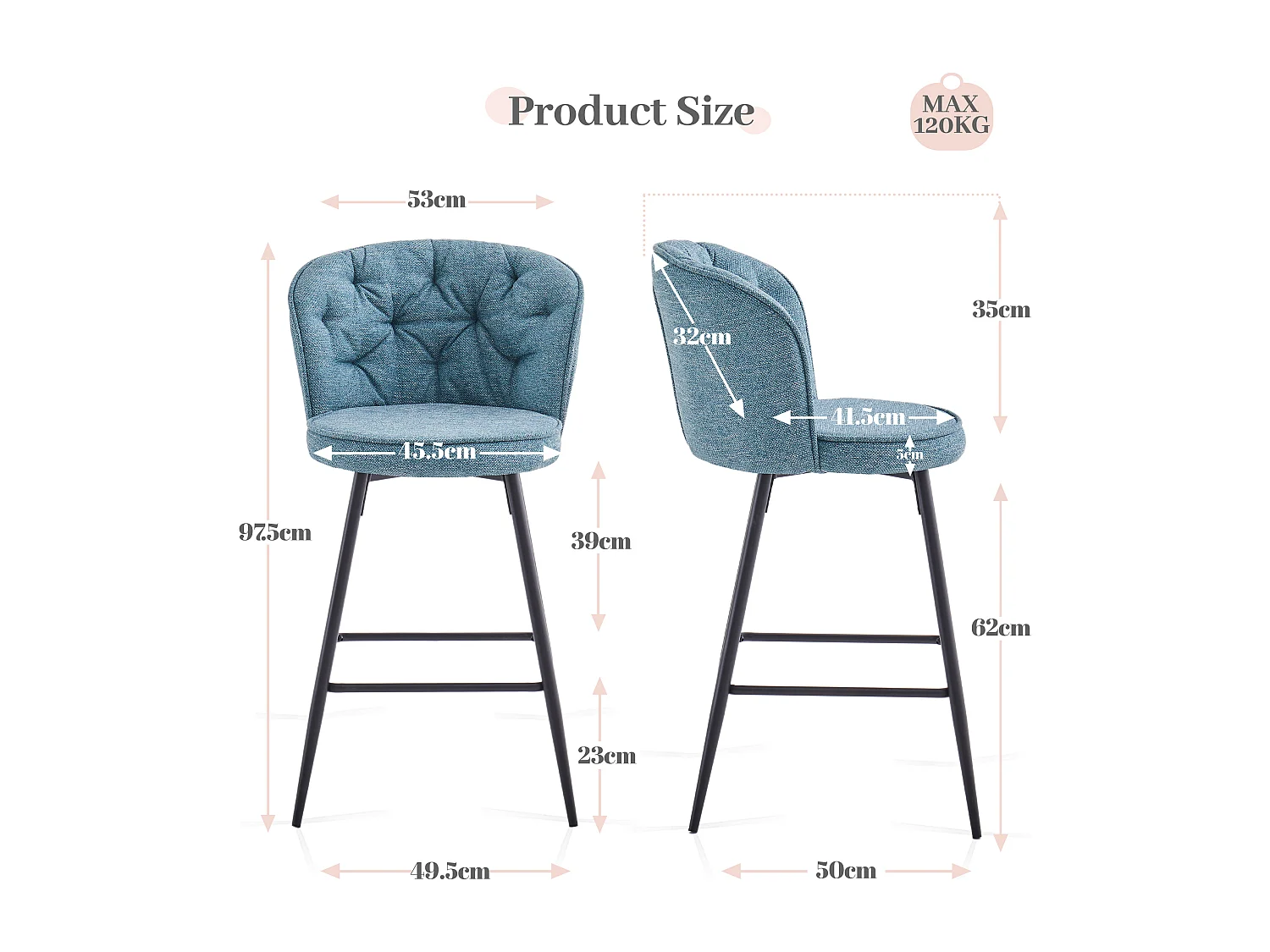 SONARA Set of 1 Blended Woven Fabric Counter Height Bar Stools with Backrest