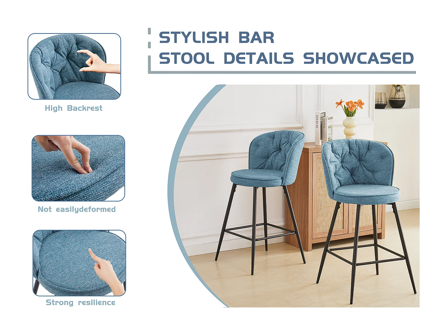 SONARA Set of 1 Blended Woven Fabric Counter Height Bar Stools with Backrest