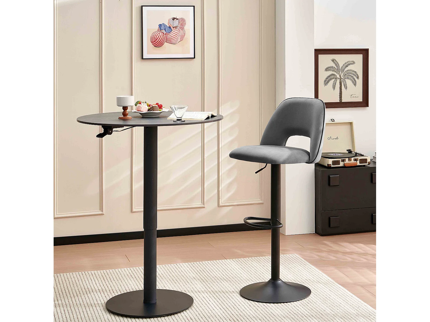 SONARA Set of 1 Adjustable Velvet Upholstered Breakfast Bar Stools