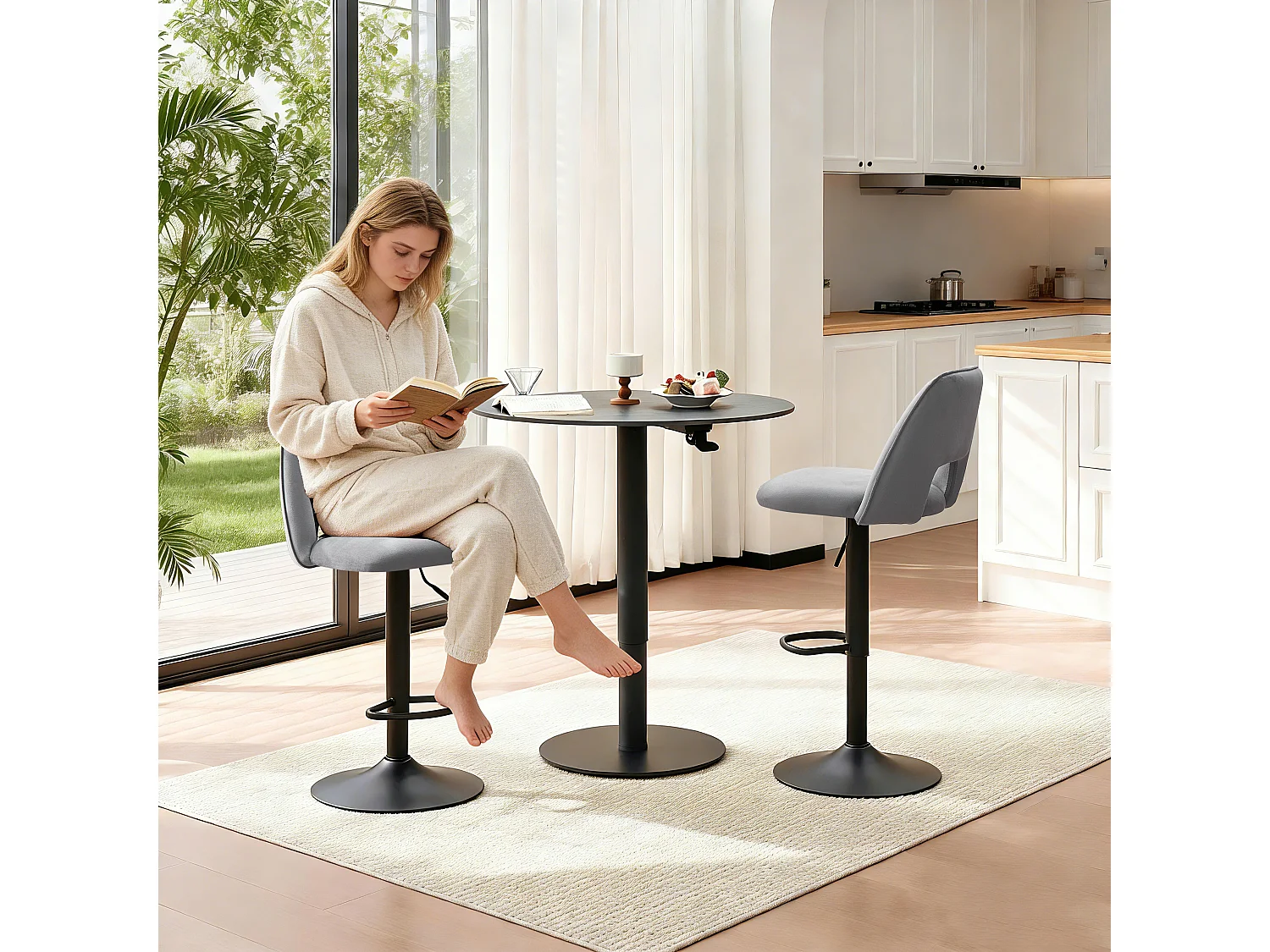 SONARA Set of 1 Adjustable Velvet Upholstered Breakfast Bar Stools