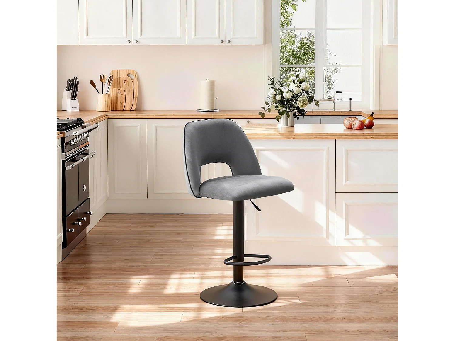 SONARA Set of 1 Adjustable Velvet Upholstered Breakfast Bar Stools
