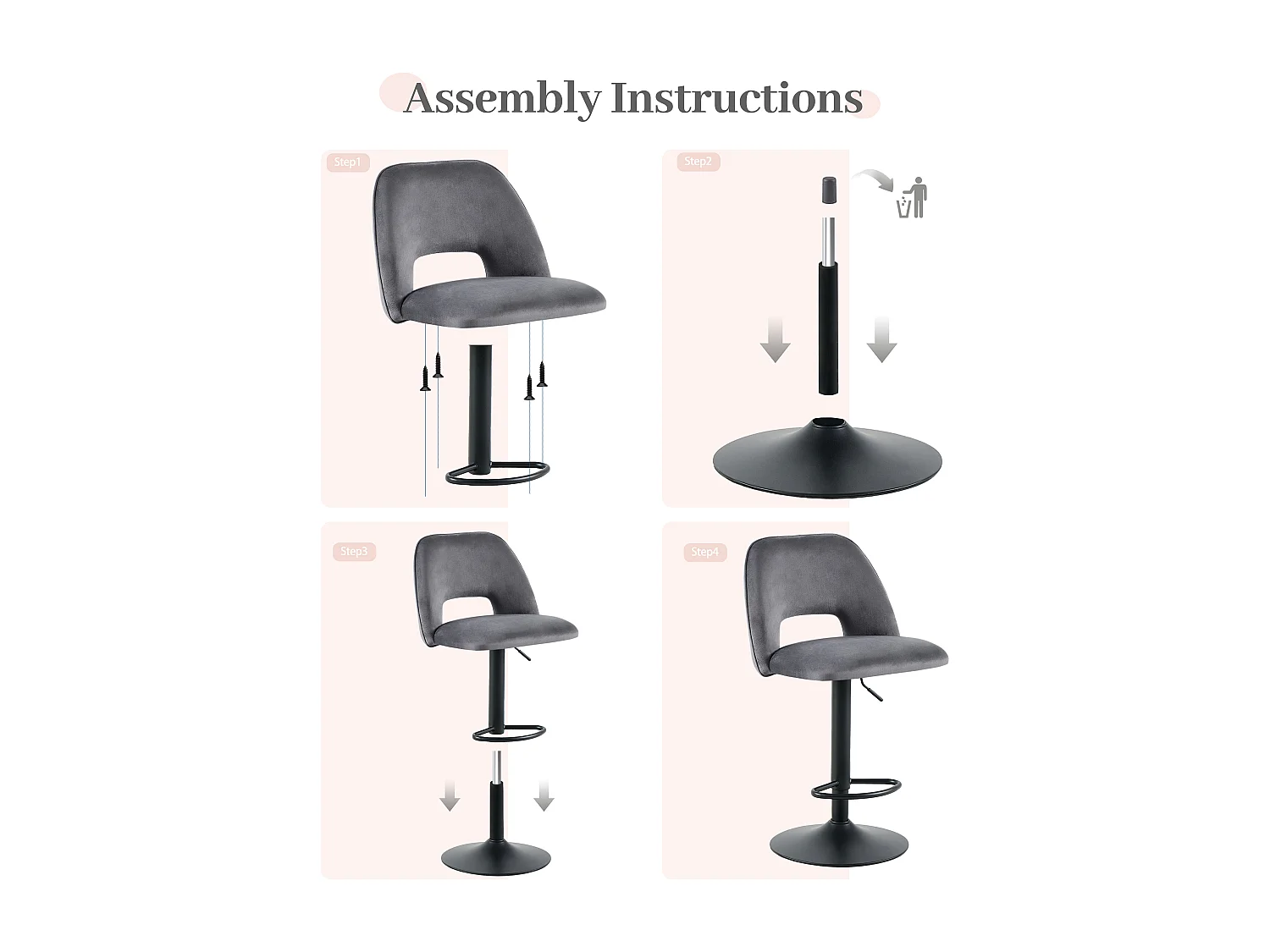 SONARA Set of 1 Adjustable Velvet Upholstered Breakfast Bar Stools