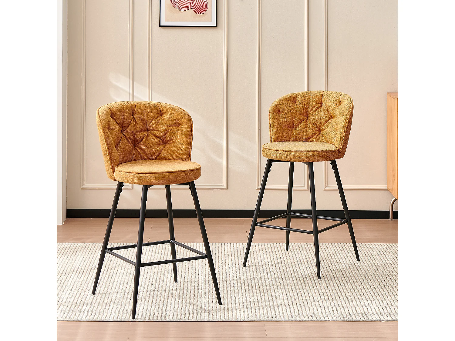 SONARA Set of 2 Blended Woven Fabric Counter Height Bar Stools with Backrest