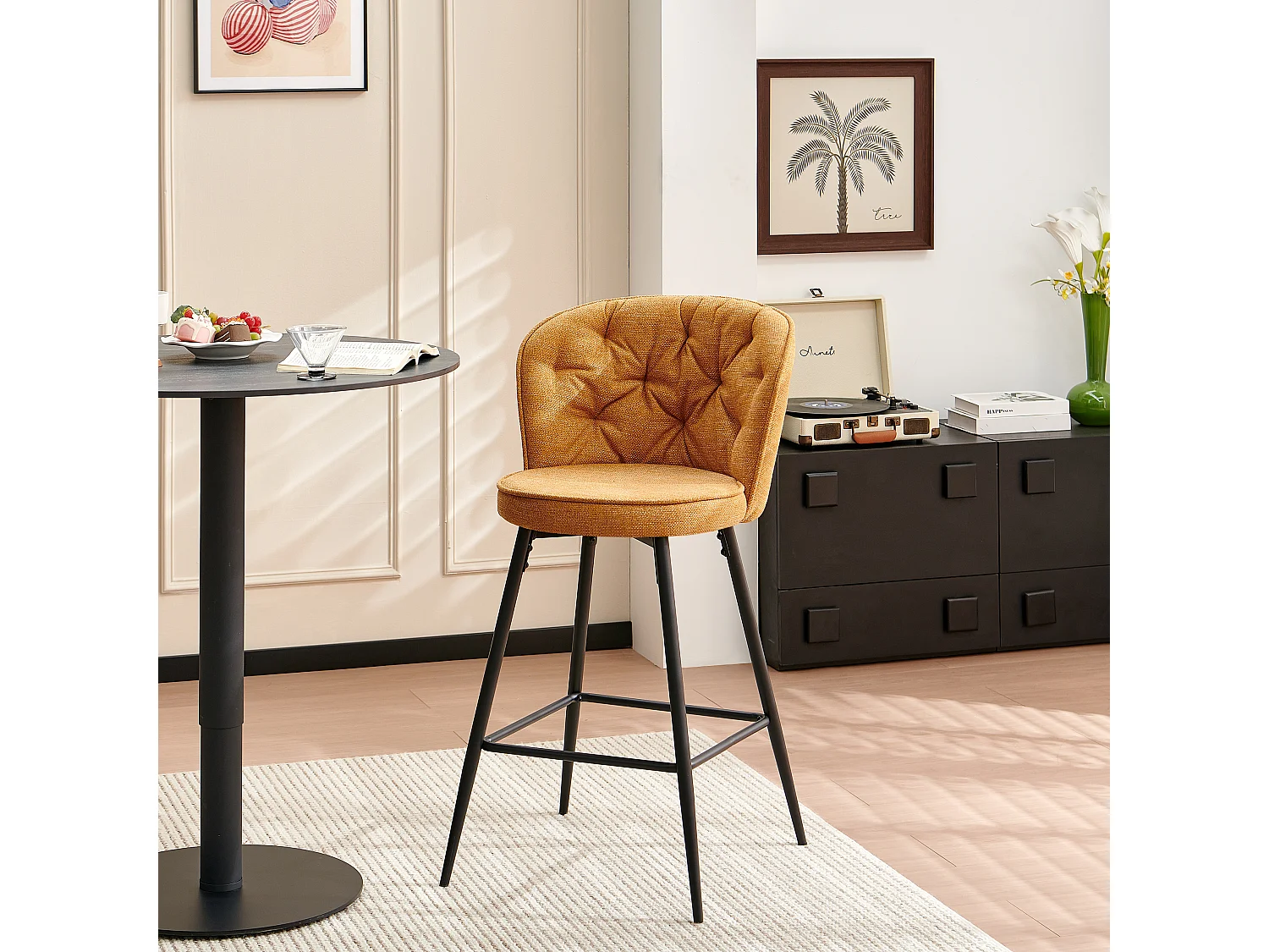 SONARA Set of 2 Blended Woven Fabric Counter Height Bar Stools with Backrest