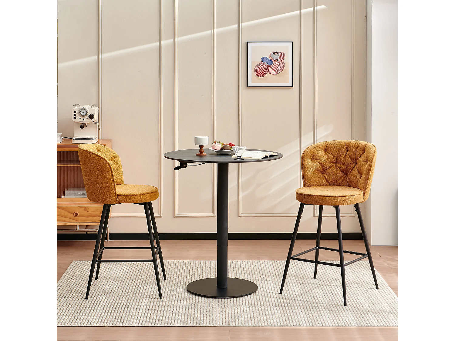 SONARA Set of 2 Blended Woven Fabric Counter Height Bar Stools with Backrest